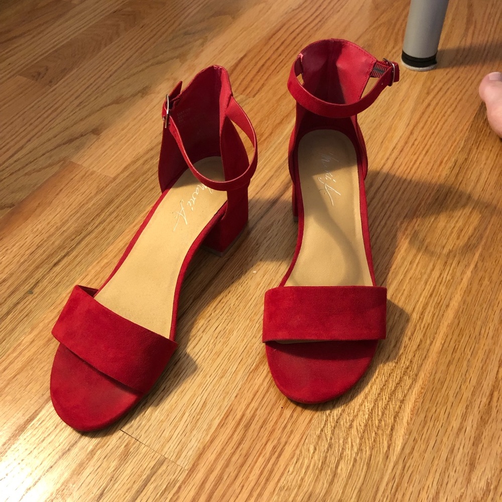Red ankle strap heels